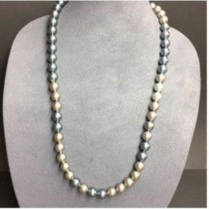 VTG Pop Bead Necklace Steel Blue Gray Grey Metallic Pearl Adjustable Retro